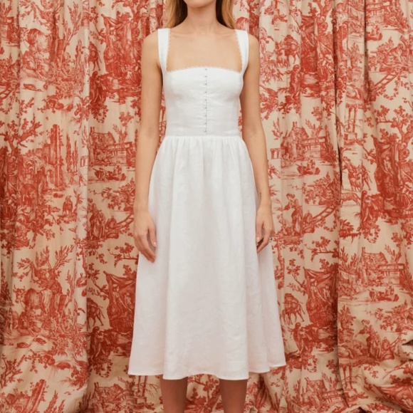 Reformation Tagliatelle Linen Dress White Size 4 - Picture 1 of 6